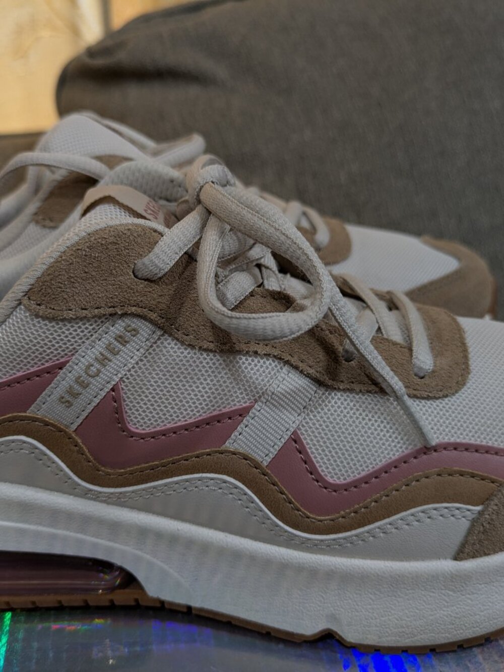 Skechers Los Angeles Beige Pink Textile Air-Cushion Sneakers Size 7.5 Excell Con